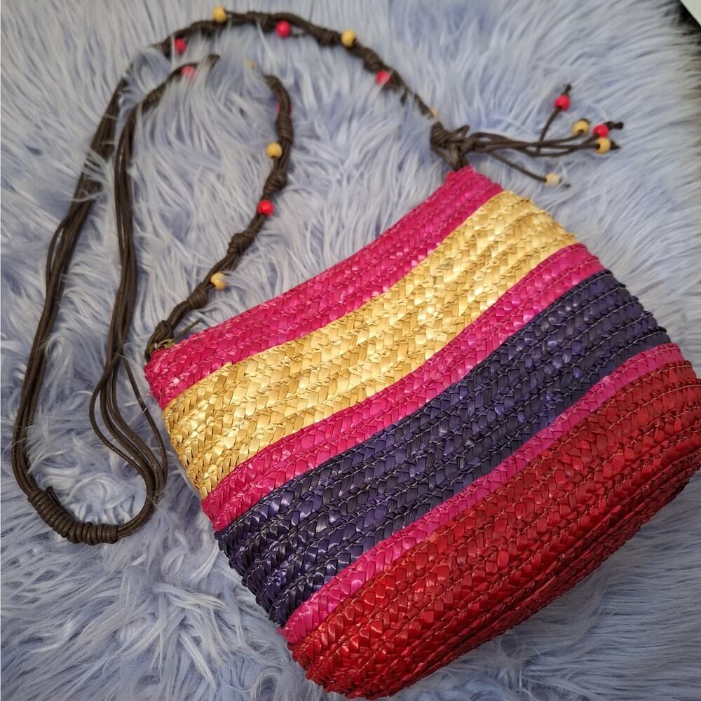 Nouveau Straw Bag Crossbody Beaded Strap